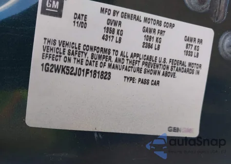 2001 Pontiac Grand Prix Se from USA, damaged, VIN 001G2WK52J01F1818